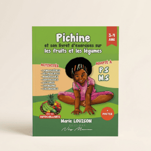 Pichine et son livret d’exercices sur les fruits et les légumes